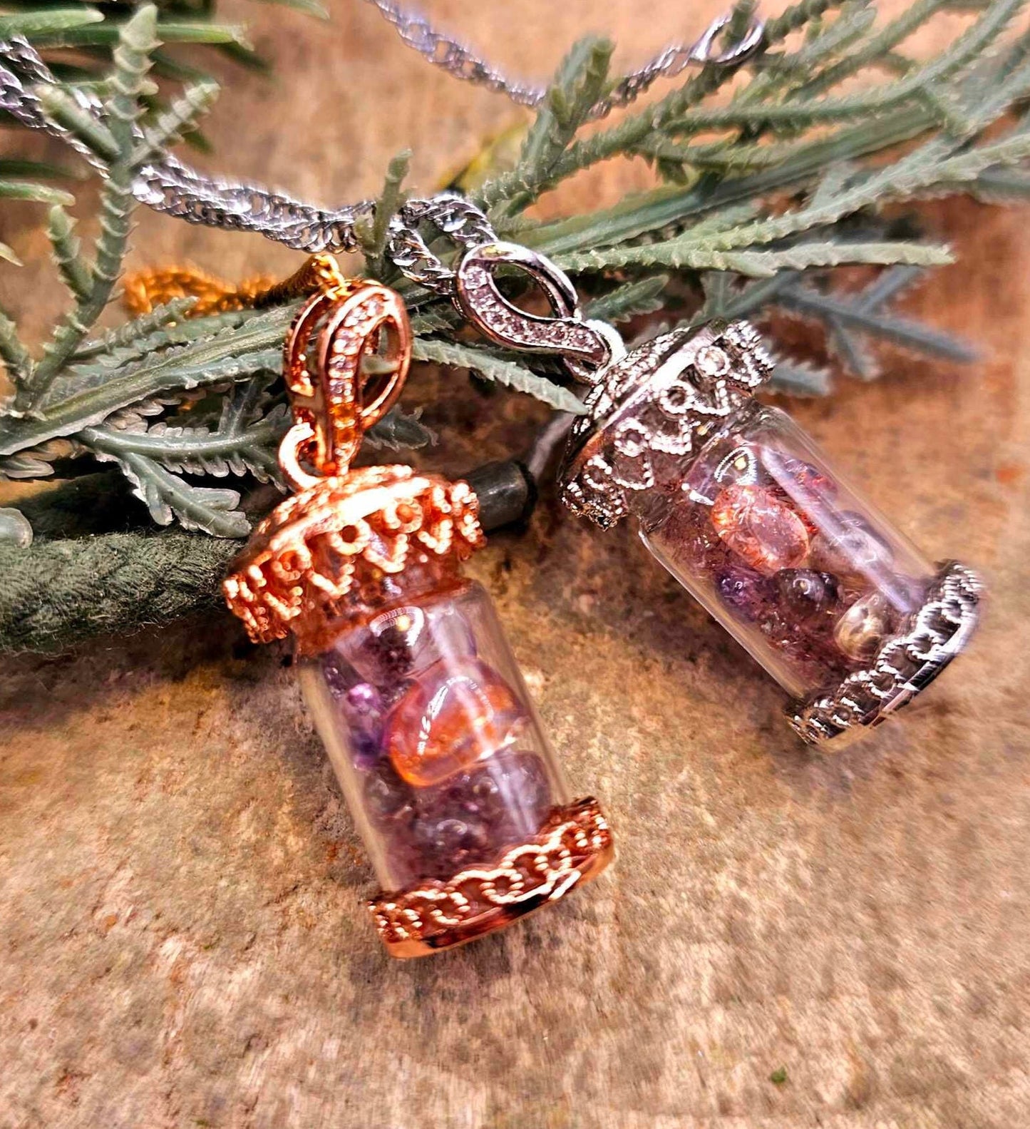 Floating Nature Super Seven Crystals Filled Bottle Pendant Necklace