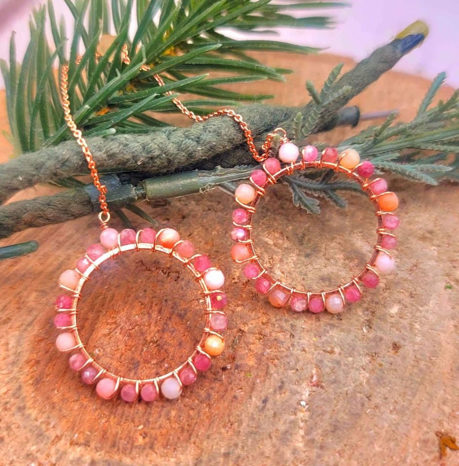 Beautiful Nature Pink Plum Blossom Tourmaline Faced S925 Threader Earrings