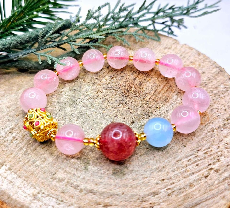 Beautiful Mixed Nature Crystals Tourmaline Blessing Charm Wheel Bracelet