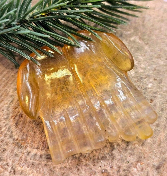 Unique Nature Yellow Fluorite Hand Carved Giving Hand Decor Dish
