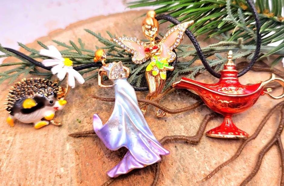 Colorful Enamel Gold Tone Brooch Pendant Necklace