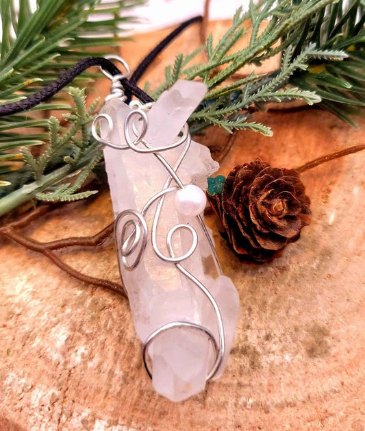 Beautiful Unique Shape Nature Crystal Point Wire Wrapped Pendant Necklace