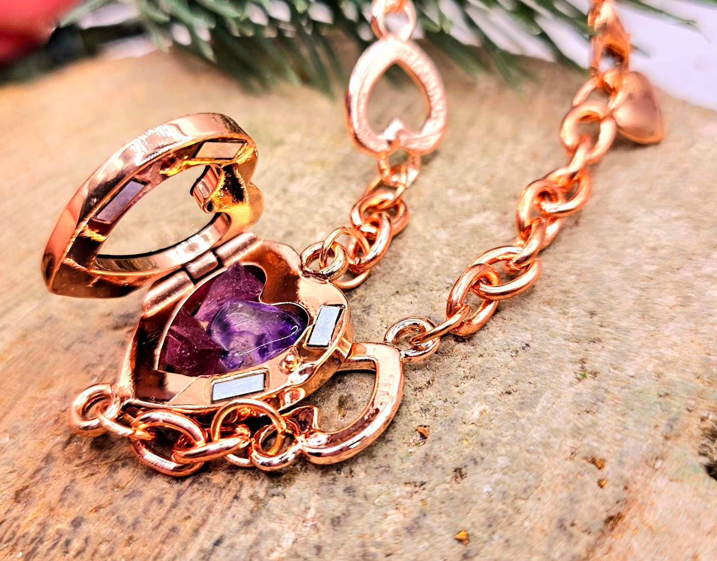 Floating Crystal Stone Openable Heart Locket Bracelet