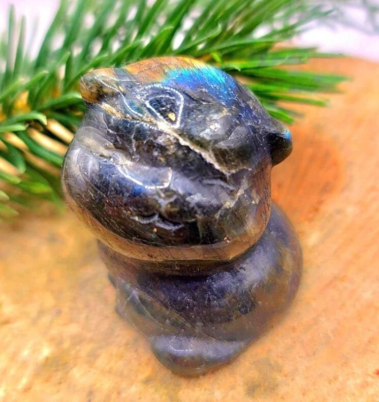 Nature Stone Hand Carved Cute Cat Decor Figure