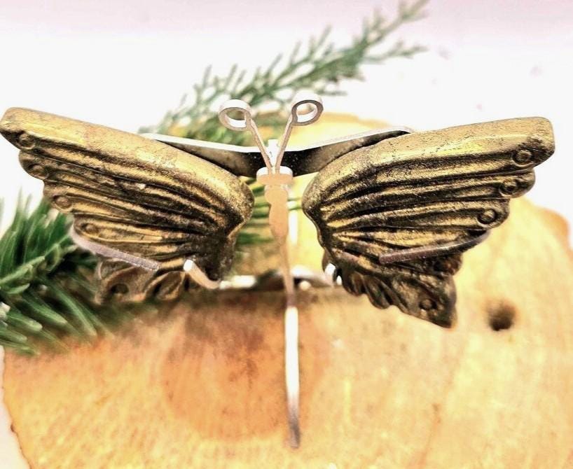 Nature Gold Pyrite Butterfly Wings Decor With Metal Stand