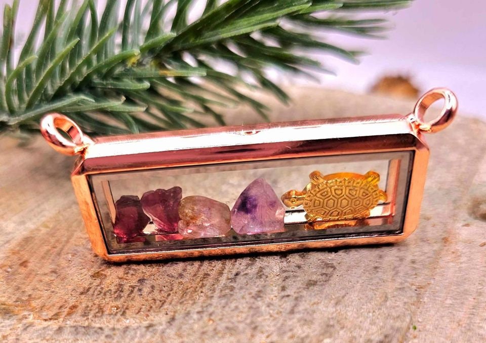 Nature Ruby Super Seven Stone & Blessing Turtle Floating Locket Pendant