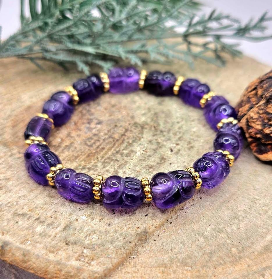 Rare Nature Amethyst Hand Carved Rabbit Beads Bracelet