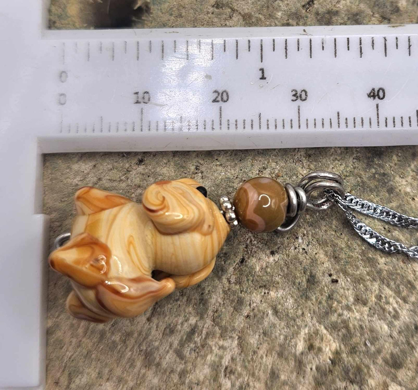 Cute Venetian Glass Hand Blown Dog & Agate Pendant Necklace