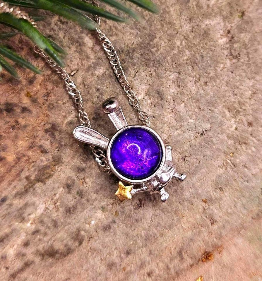 Nature Purple Meteorite Gibeon Bunny Astronaut S925 Pendant Necklace