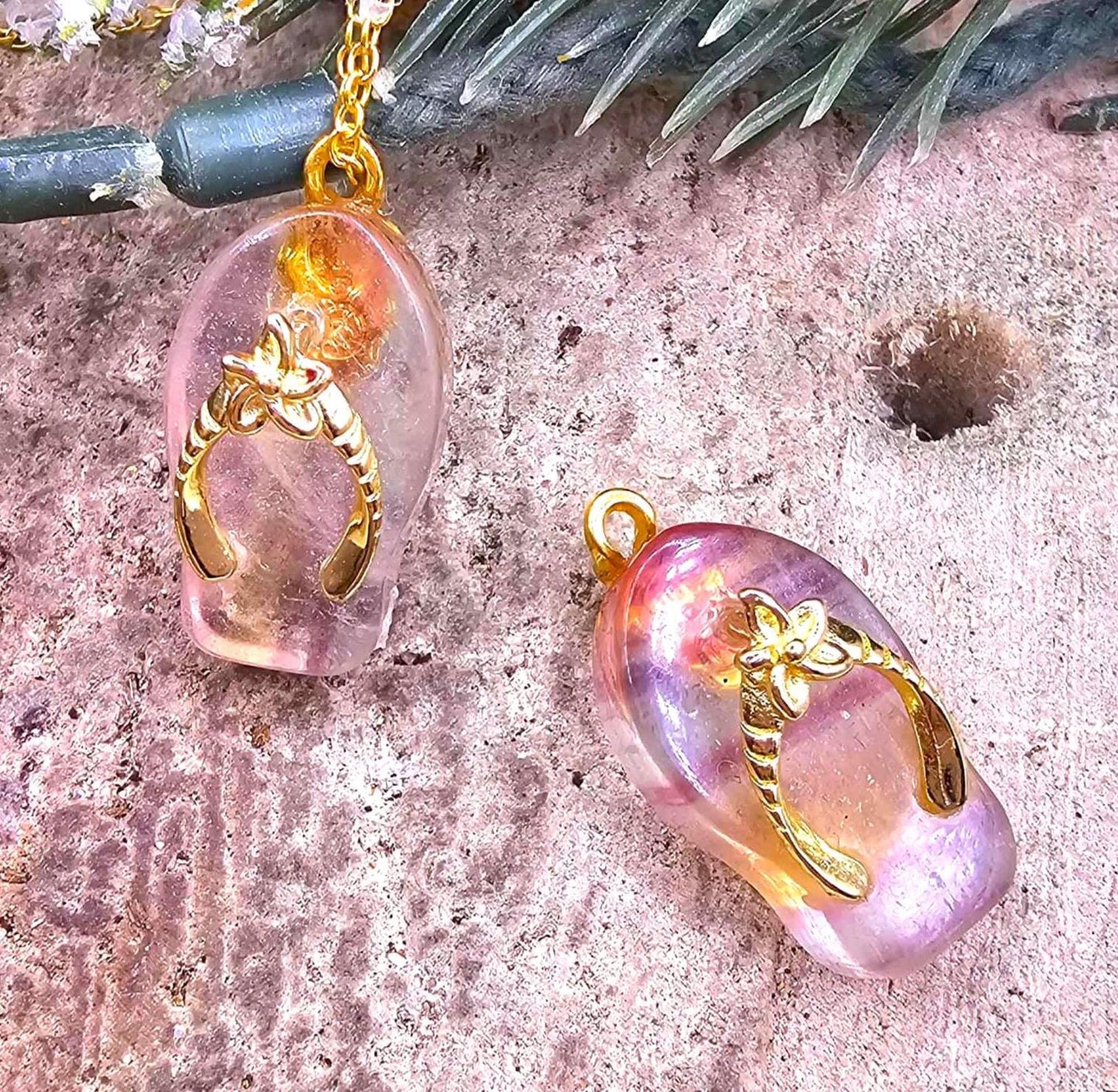 Nature Stone Cute Flip Flop Pendant Necklace