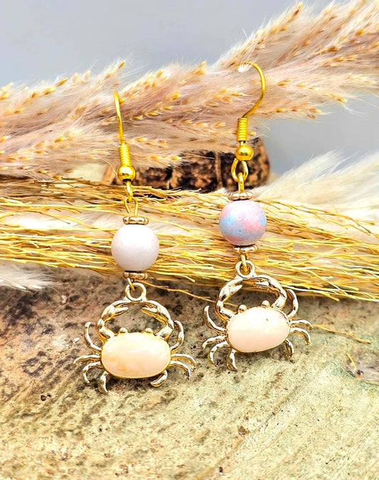 Alashan agate pink crab dangle crystal earring — My Aura Gemstones