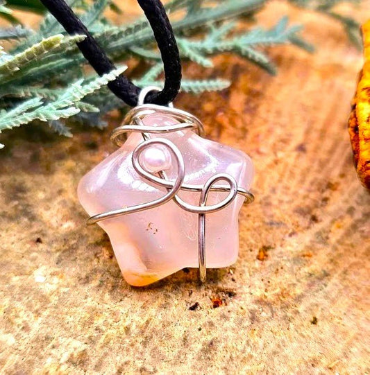 Natural cherry blossom agate star wire wrapped crystal pendant necklace — My Aura Gemstones