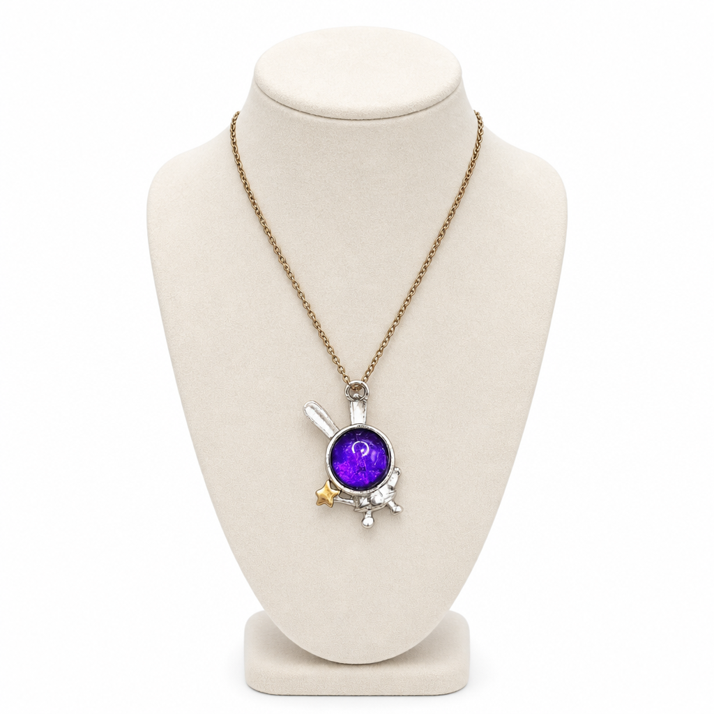 Natural purple meteorite Gibeon bunny astronaut 925 silver pendant necklace — My Aura Gemstones