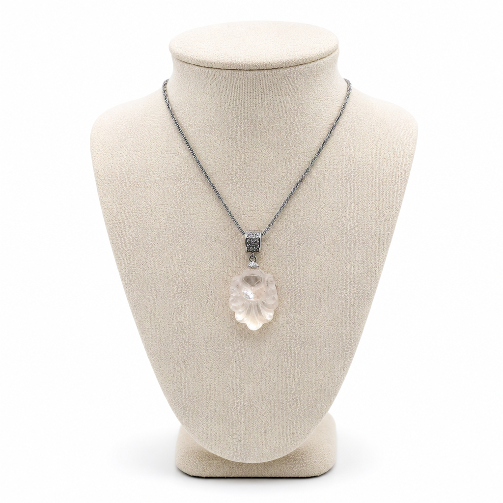 Natural clear quartz carved nine tails fox with rhinestone bail crystal pendant necklace — My Aura Gemstones