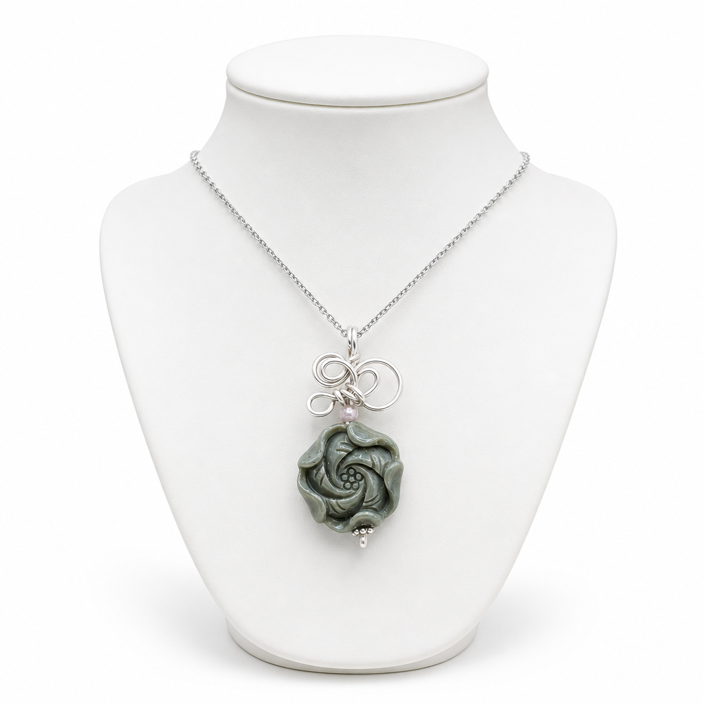 Natural Alashan agate carved lotus flower crystal pendant necklace — My Aura Gemstones