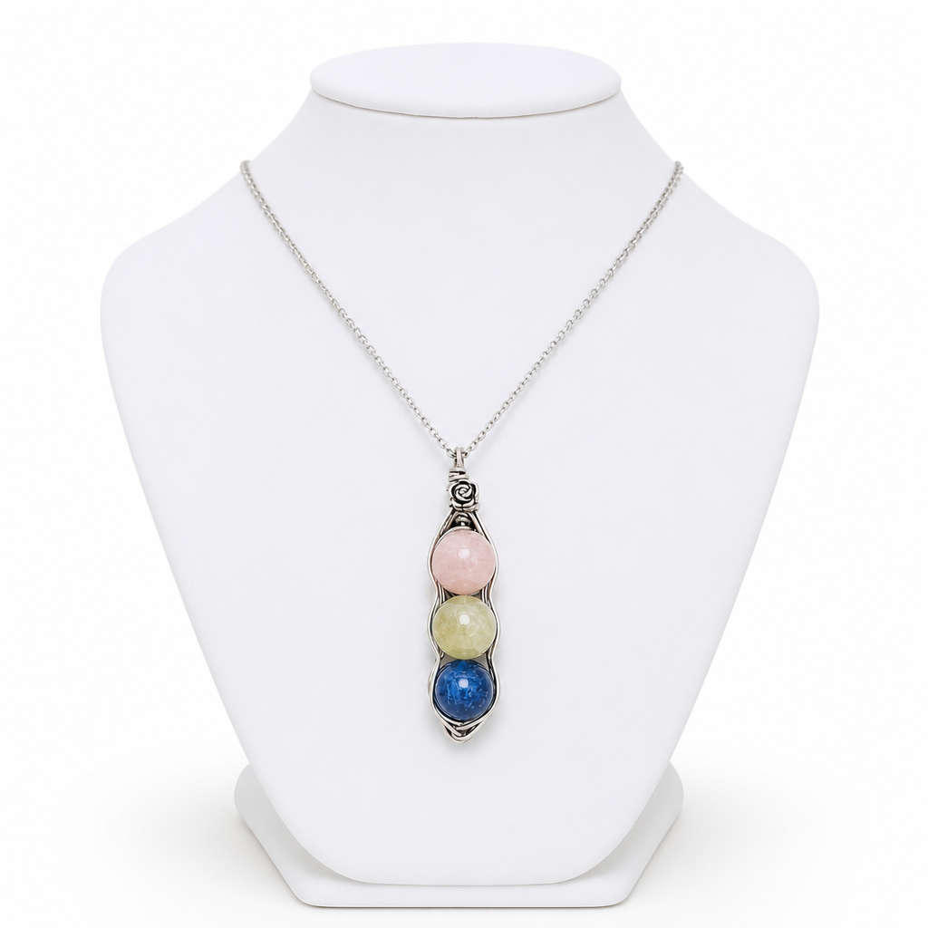 Natural Morganite Wire Wrapped Big Peapod Pendant Necklace