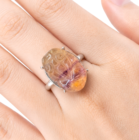 Natural fluorite Pixiu adjustable feng shui ring — My Aura Gemstones