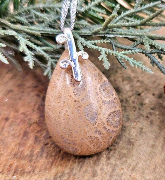 Natural coral agate teardrop crystal pendant necklace — My Aura Gemstones