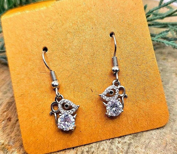 Cute mouse 2.8ct moissanite diamond 925 dangle earring — My Aura Gemstones