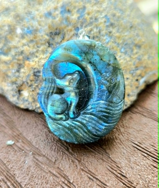 Labradorite Nine Tails Fox Pendant-My Aura Gemstones