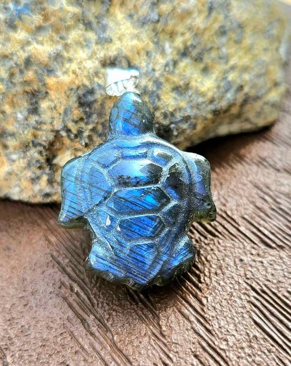 Labradorite Carved Turtle Pendant-My Aura Gemstones
