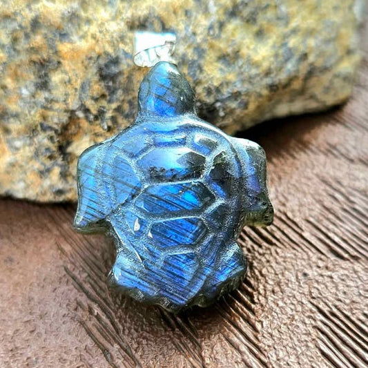 Labradorite Carved Turtle Pendant-My Aura Gemstones