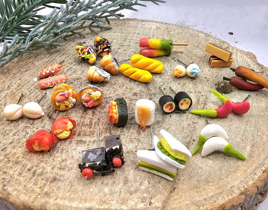 Handmade mini food clay crystal stud earrings — My Aura Gemstones
