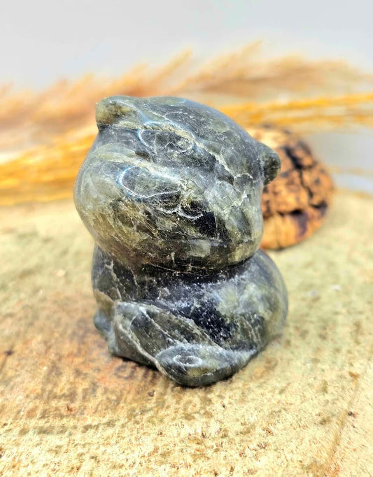 Natural labradorite hand-carved cute cat crystal decor figure — My Aura Gemstones