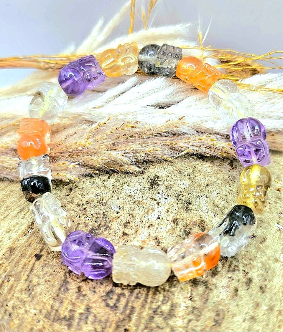 Nature high grade mixed crystal bracelet with carved Pi Xiu beads-My Aura Gemstones