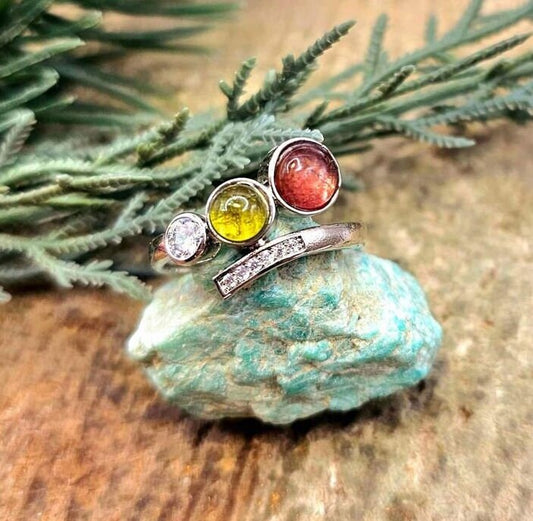 Beautiful mixed tourmaline sparkling adjustable crystal ring — My Aura Gemstones