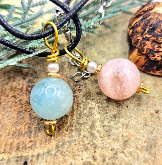 Natural morganite big round bead crystal pendant necklace — My Aura Gemstones