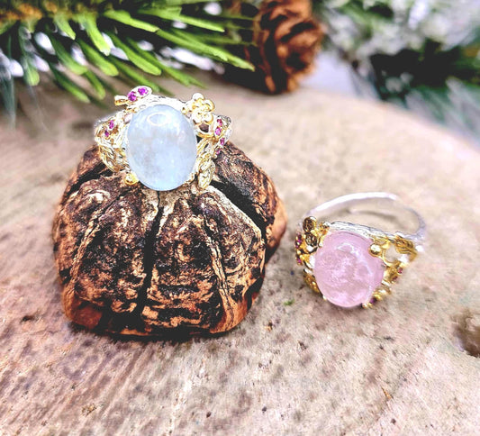 Natural morganite stone adjustable crystal ring — My Aura Gemstones
