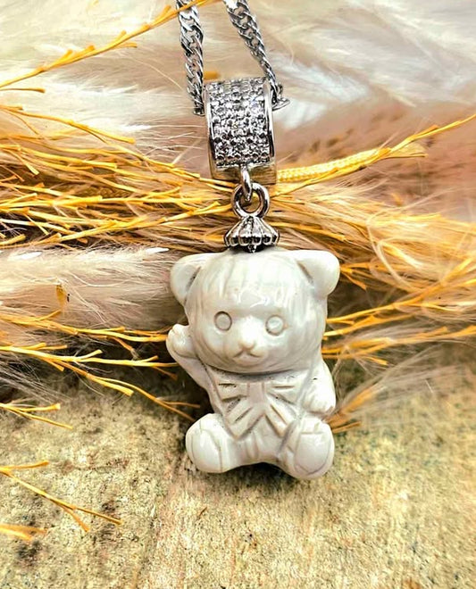 Natural Alashan agate hand-carved bear crystal pendant necklace — My Aura Gemstones
