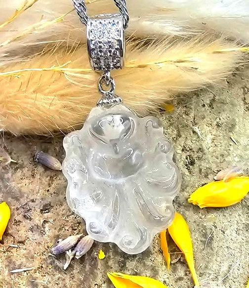 Natural clear quartz carved nine tails fox with rhinestone bail crystal pendant necklace — My Aura Gemstones