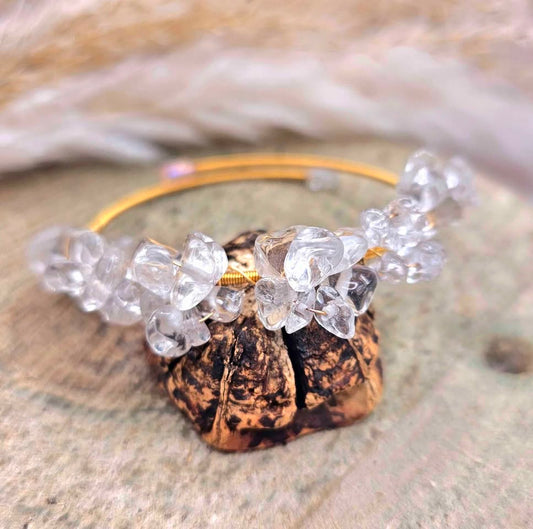 Natural crystal chips flowers bangle bracelet — My Aura Gemstones