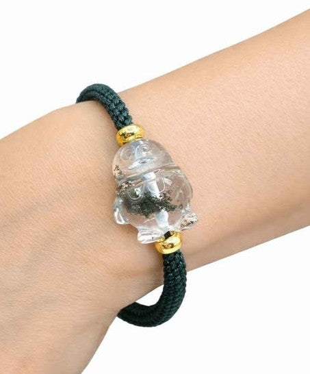 Natural garden quartz hand-carved penguin braided crystal bracelet — My Aura Gemstones