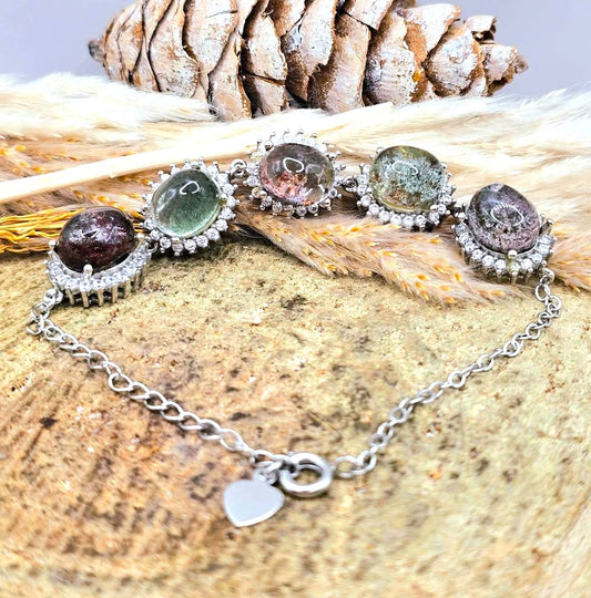 Natural Garden Quartz Link Bracelet Display On Wood Stand-My Aura Gemstones