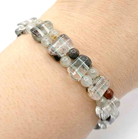 Natural garden quartz oblong tile bead healing crystal bracelet — My Aura Gemstones