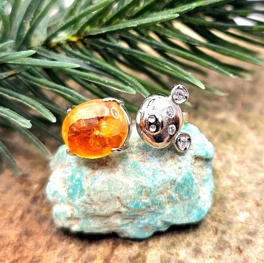 Golden healer quartz cute pig open ring — My Aura Gemstones