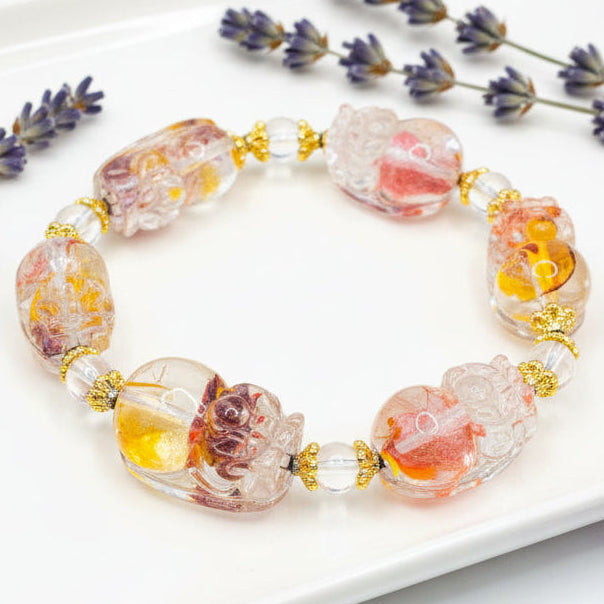 Hematoid Koi Quartz Pixiu bracelet for grounding, wealth, and emotional balance-My Aura Gemstones