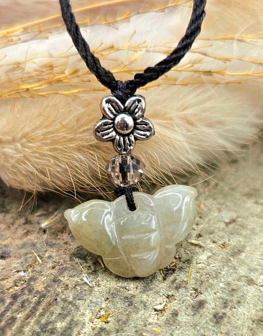 Natural jade carved butterfly crystal pendant necklace — My Aura Gemstones