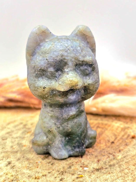 Natural labradorite carved cheerful dog crystal decor figure — My Aura Gemstones