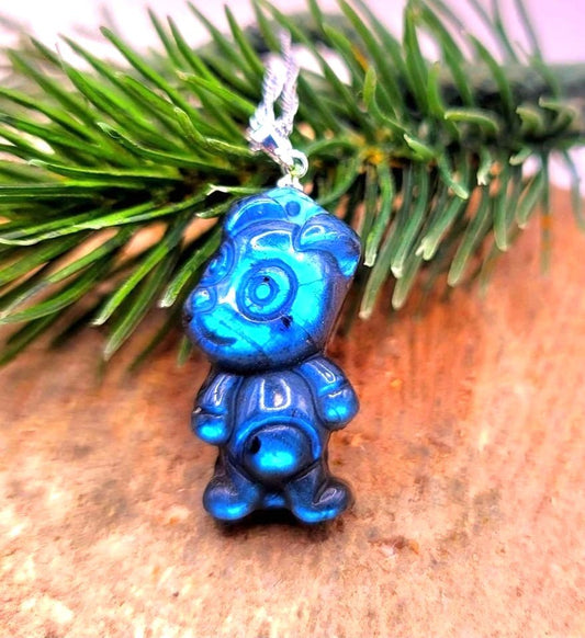 Natural labradorite carved flashy cute dog crystal pendant necklace — My Aura Gemstones