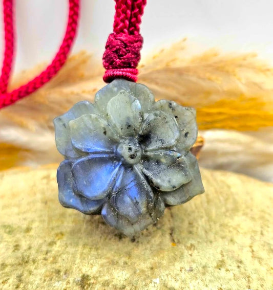 Natural labradorite carved flower hand-braided crystal pendant necklace — My Aura Gemstones