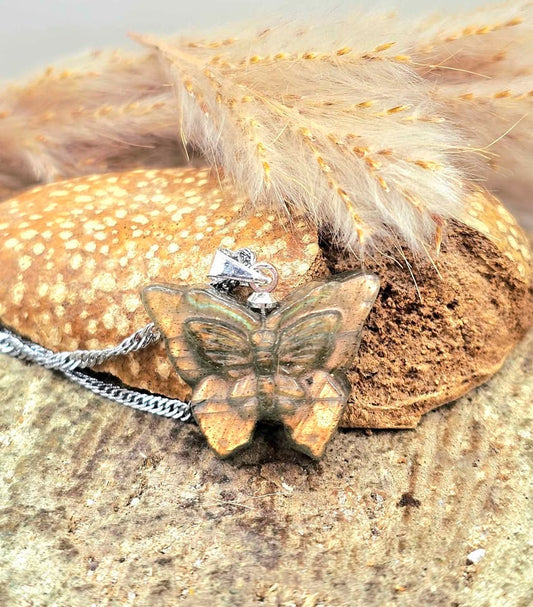 Natural labradorite flashy butterfly crystal pendant necklace — My Aura Gemstones