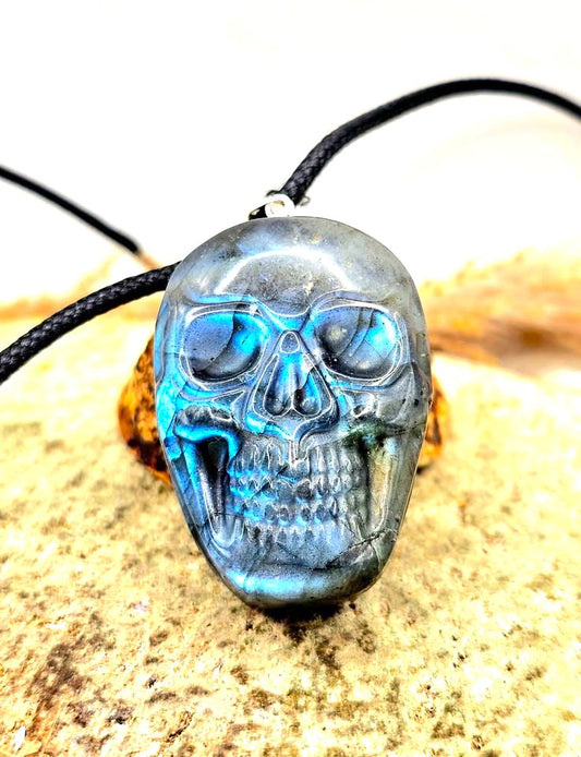 Natural labradorite flashy skull crystal pendant necklace — My Aura Gemstones
