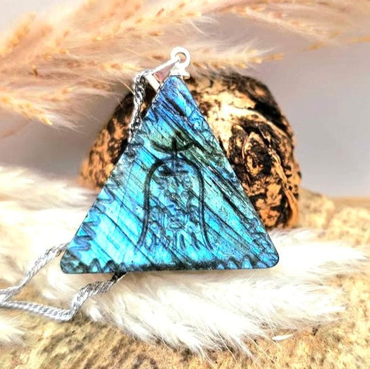 Natural labradorite oriental talisman symbol crystal pendant necklace — My Aura Gemstones