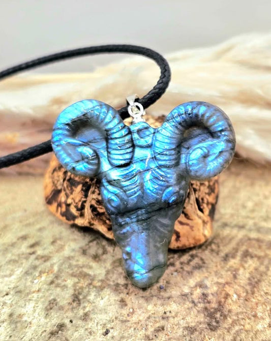 Natural labradorite satanic goat crystal pendant necklace — My Aura Gemstones