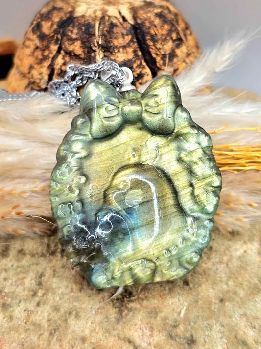 Labradorite Totoro Pendant Necklace-My Aura Gemstones