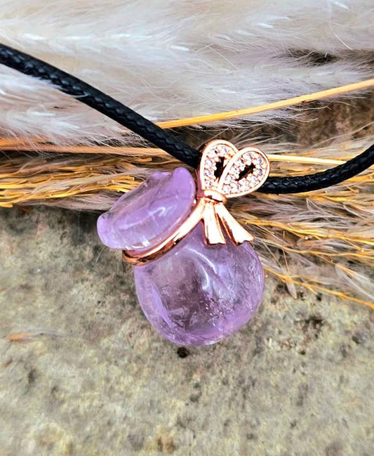 Natural lavender amethyst coin purse crystal pendant necklace — My Aura Gemstones